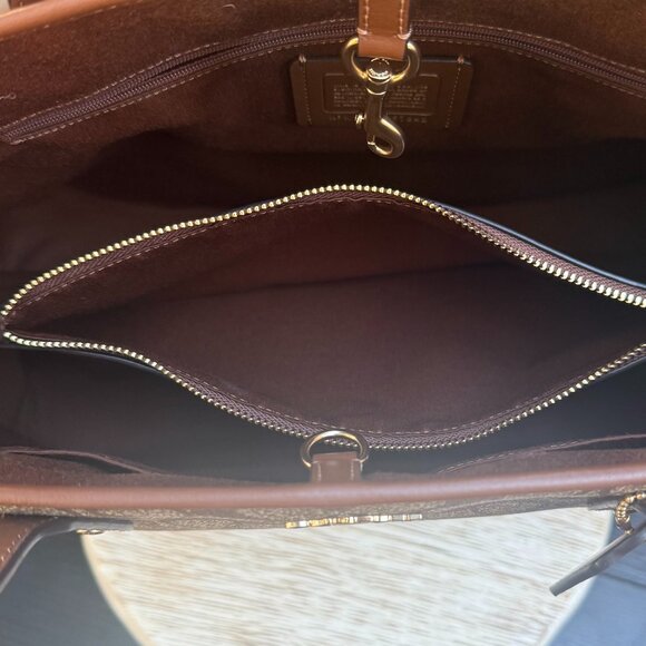 COACH Signature Coated Canvas Leather Drawstring Carryall Women's Tote New - Picture 13 of 15